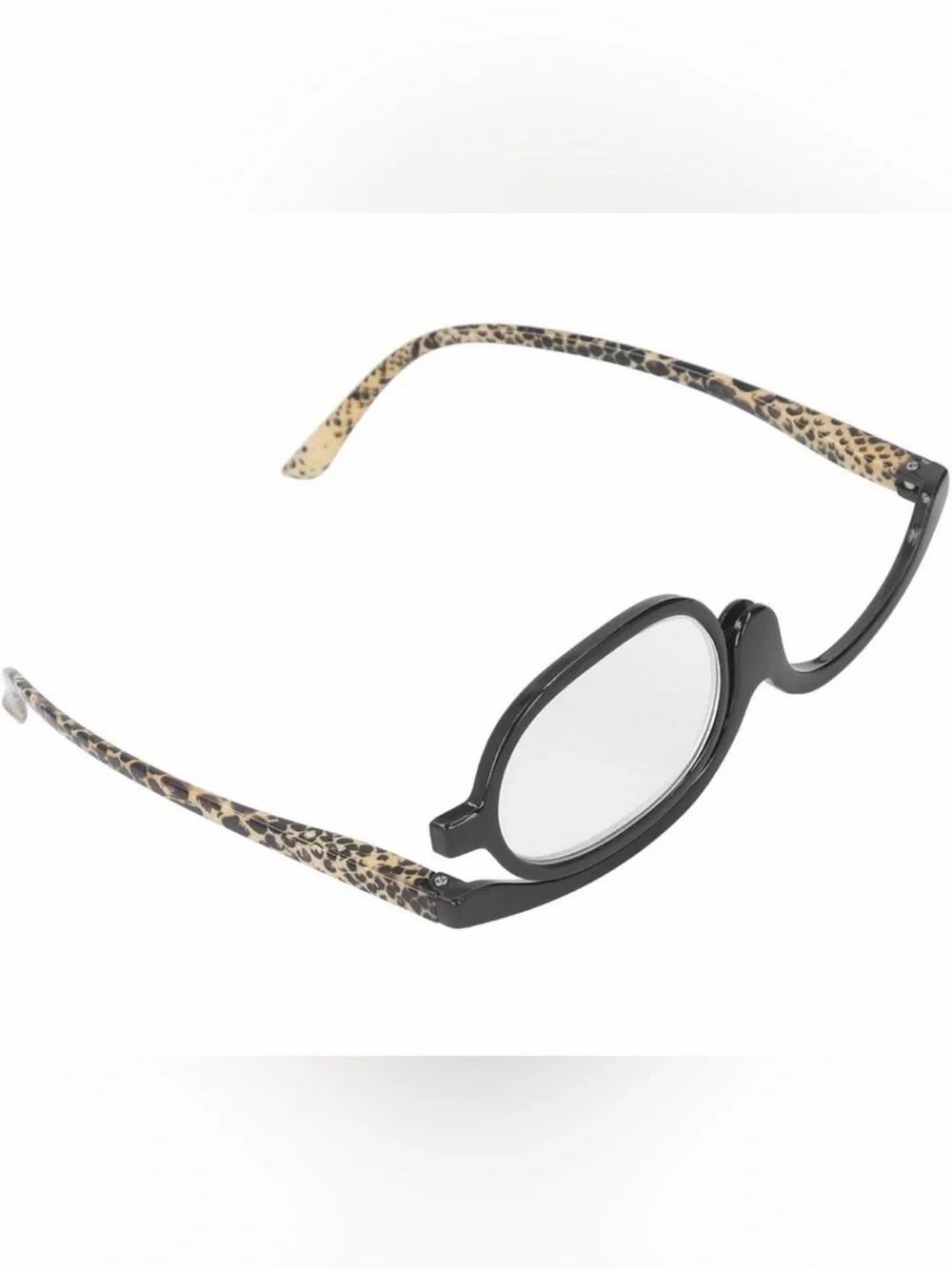 Magnified Single-Sided Makeup Eyeglasses - Leopard Print Black Frame